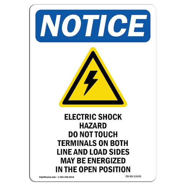 Safety Sign, OSHA Notice, 24" Height, Electric Shock Hazard Sign With Symbol, Portrait